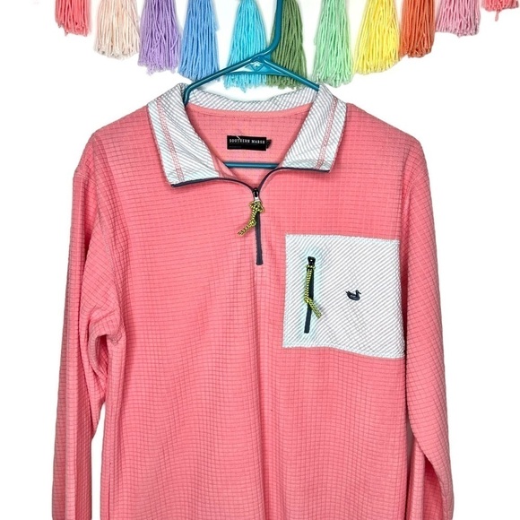 Southern Marsh Pink and Blue Pull Over Sweatshirt Popover 1/2 Zip Size XS - Picture 3 of 16